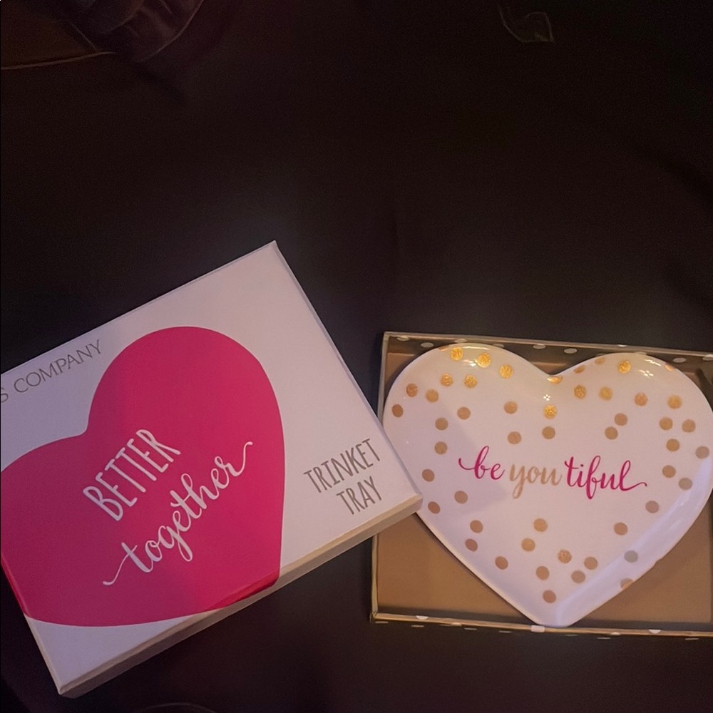 Heart-Shaped Trinket Tray with Gold Polka Dots